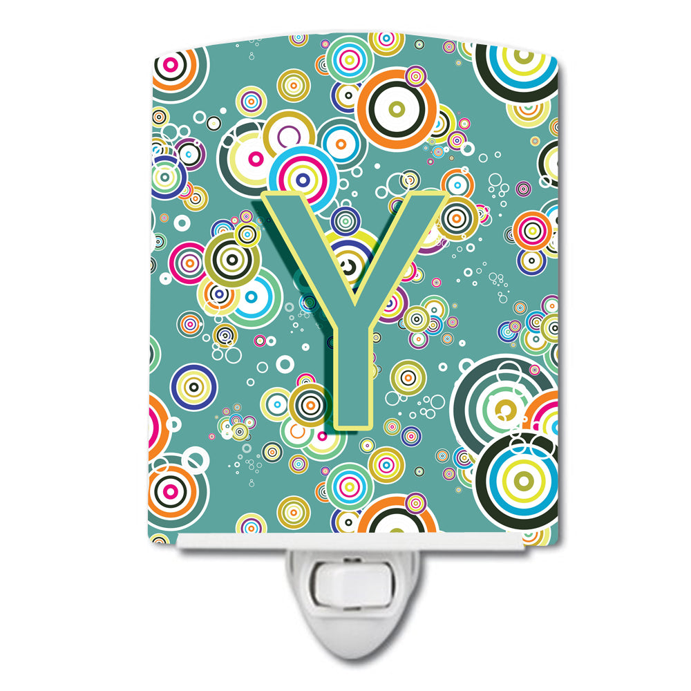 Letter Y Circle Circle Teal Initial Alphabet Ceramic Night Light CJ2015-YCNL - the-store.com