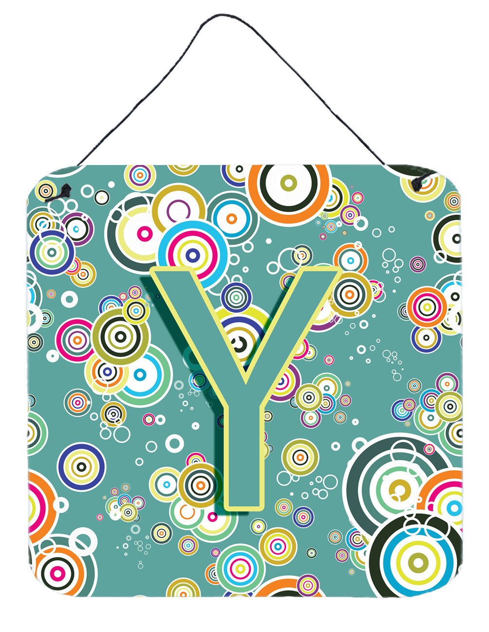 Letter Y Circle Circle Teal Initial Alphabet Wall or Door Hanging Prints CJ2015-YDS66 by Caroline's Treasures