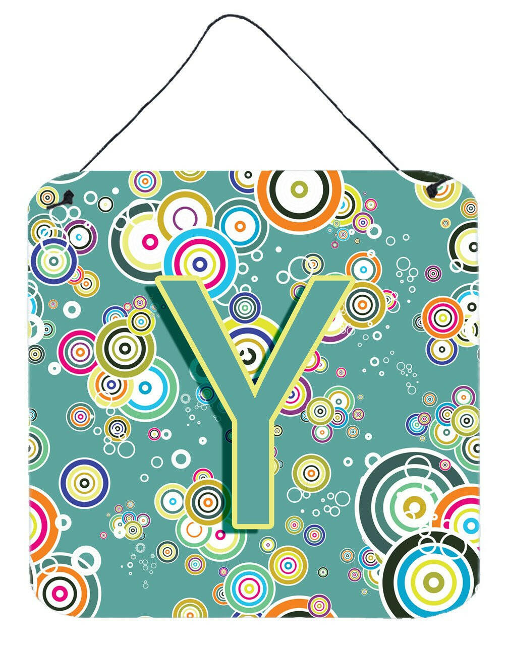 Letter Y Circle Circle Teal Initial Alphabet Wall or Door Hanging Prints CJ2015-YDS66 by Caroline&#39;s Treasures