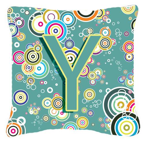 Letter Y Circle Circle Teal Initial Alphabet Canvas Fabric Decorative Pillow by Caroline&#39;s Treasures