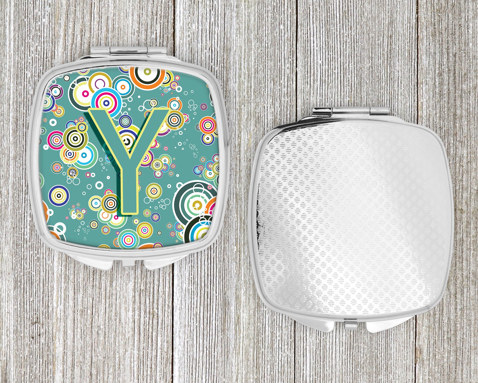 Letter Y Circle Circle Teal Initial Alphabet Compact Mirror CJ2015-YSCM  the-store.com.