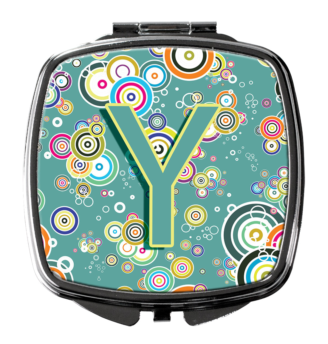 Caroline's Treasures Letter Y Circle Circle Teal Initial Alphabet Compact Mirror – Stylish Purse Mirror with Artistic Covers CJ2015-YSCM