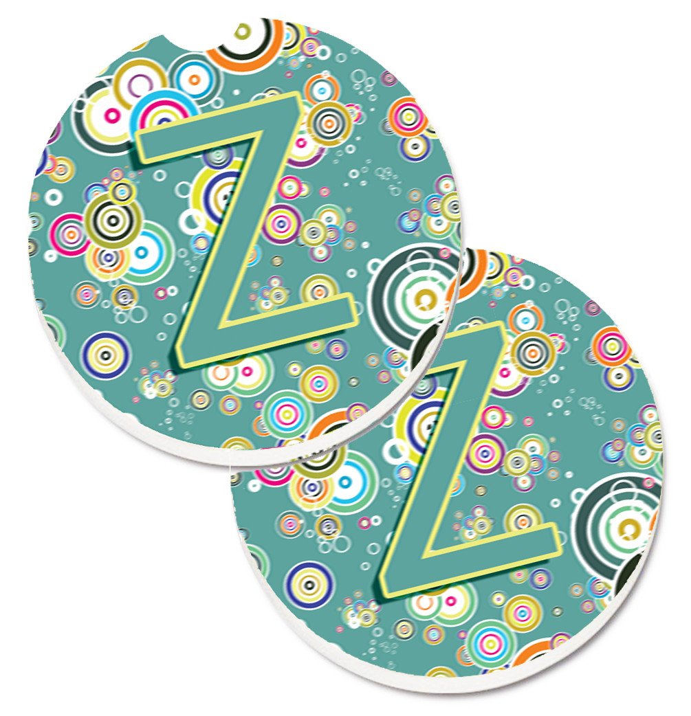 Letter Z Circle Circle Teal Initial Alphabet Set of 2 Cup Holder Car Coasters CJ2015-ZCARC by Caroline&#39;s Treasures