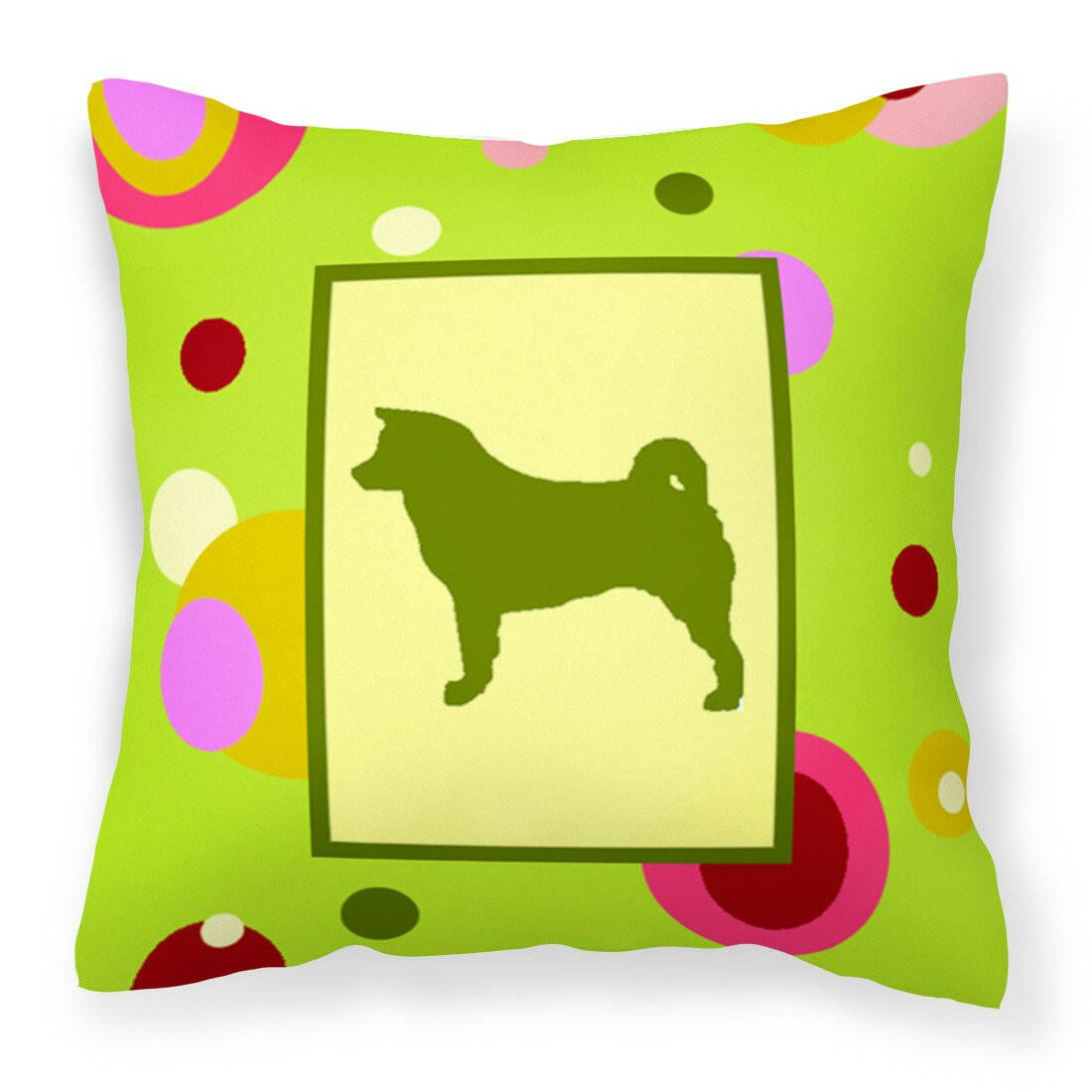 Lime Green Dots Akita Fabric Decorative Pillow CK1004PW1414 by Caroline&#39;s Treasures