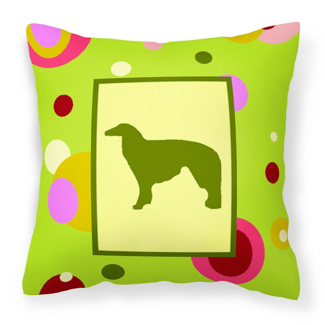 Lime Green Dots Borzoi Fabric Decorative Pillow CK1016PW1414 by Caroline&#39;s Treasures