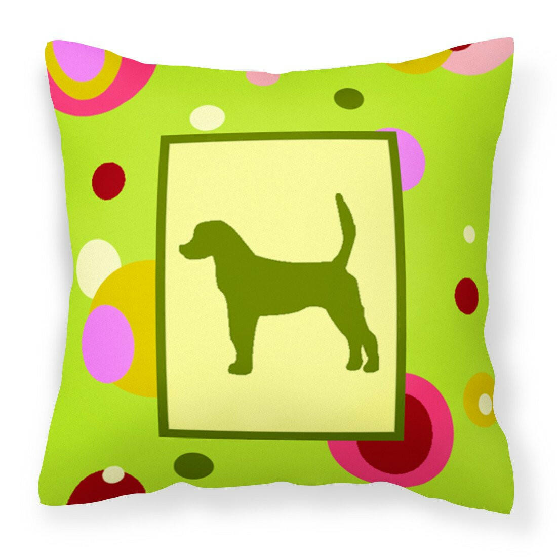 Lime Green Dots English Foxhound Fabric Decorative Pillow CK1027PW1414 by Caroline&#39;s Treasures