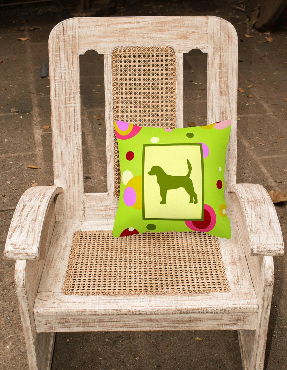 Lime Green Dots English Foxhound Fabric Decorative Pillow CK1027PW1414 by Caroline's Treasures