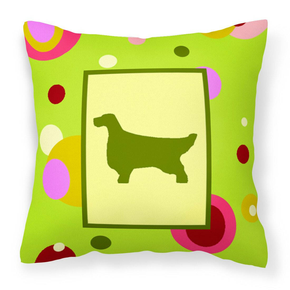 Lime Green Dots English Setter Fabric Decorative Pillow CK1028PW1414 by Caroline&#39;s Treasures