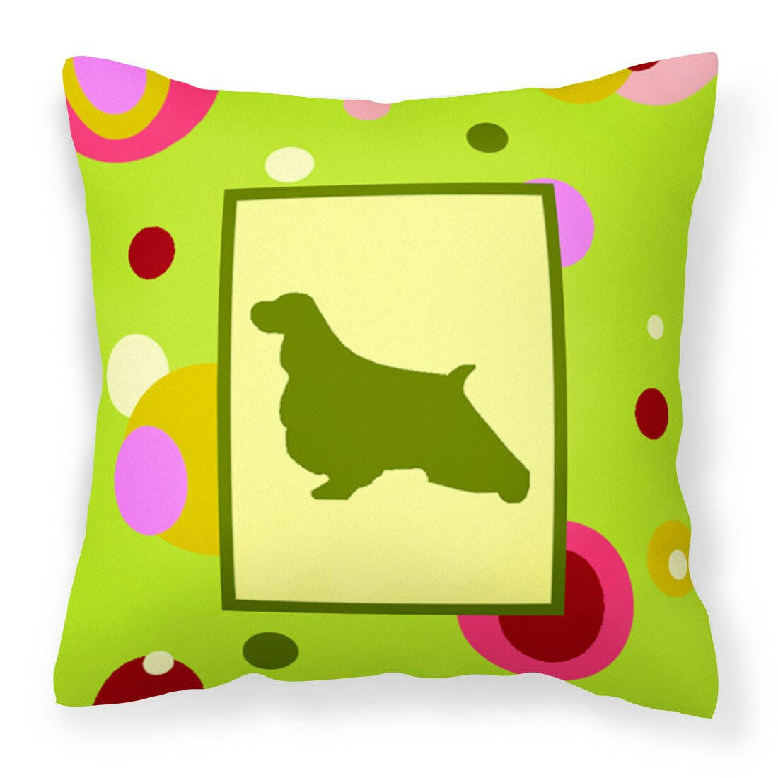 Lime Green Dots English Springer Spaniel Fabric Decorative Pillow CK1029PW1414 by Caroline&#39;s Treasures
