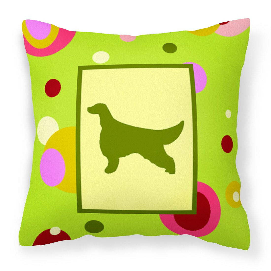 Lime Green Dots Irish Setter Fabric Decorative Pillow CK1038PW1414 by Caroline&#39;s Treasures