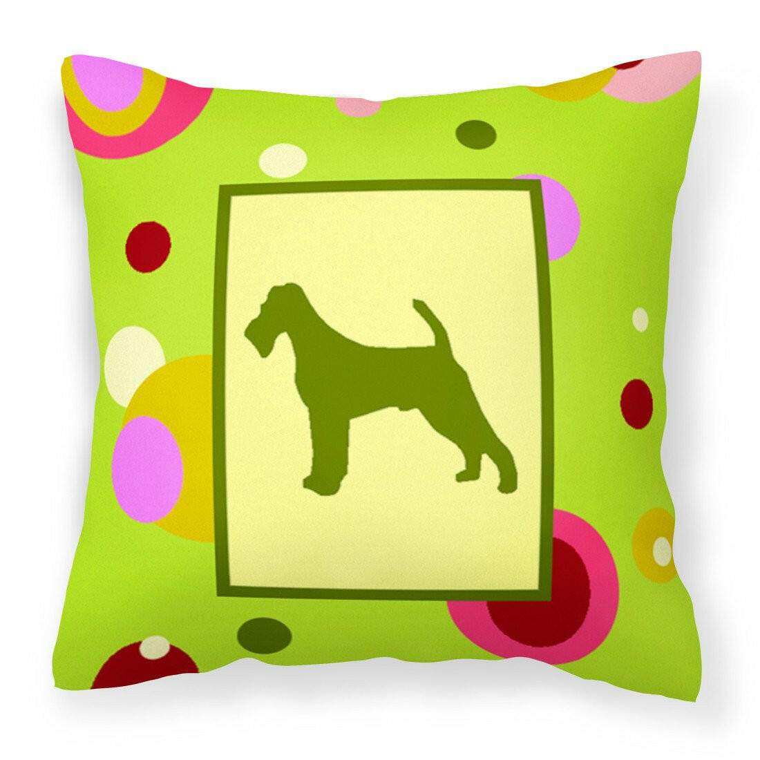 Lime Green Dots Irish Terrier Fabric Decorative Pillow CK1039PW1414 by Caroline&#39;s Treasures