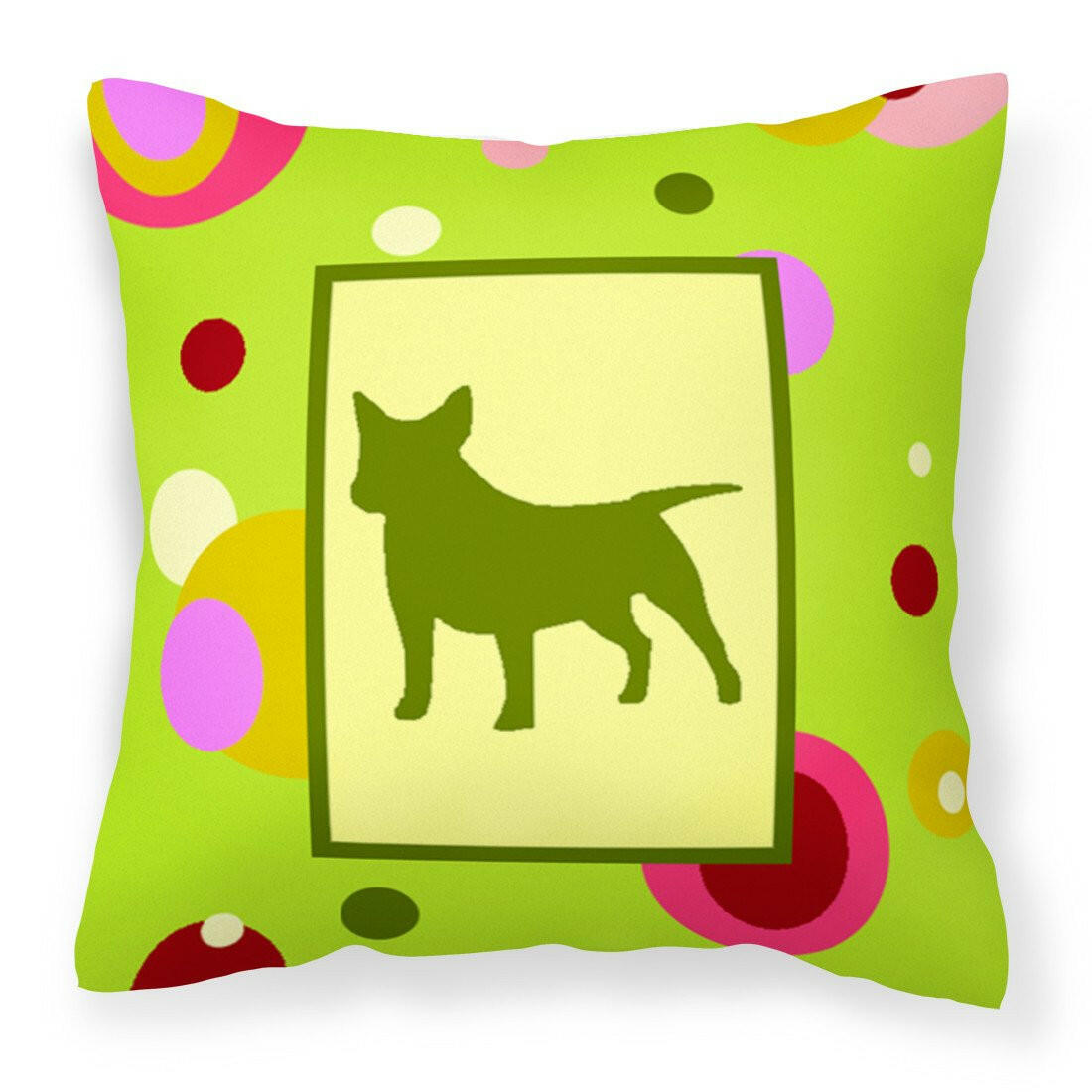 Lime Green Dots Bull Terrier Fabric Decorative Pillow CK1046PW1414 by Caroline&#39;s Treasures