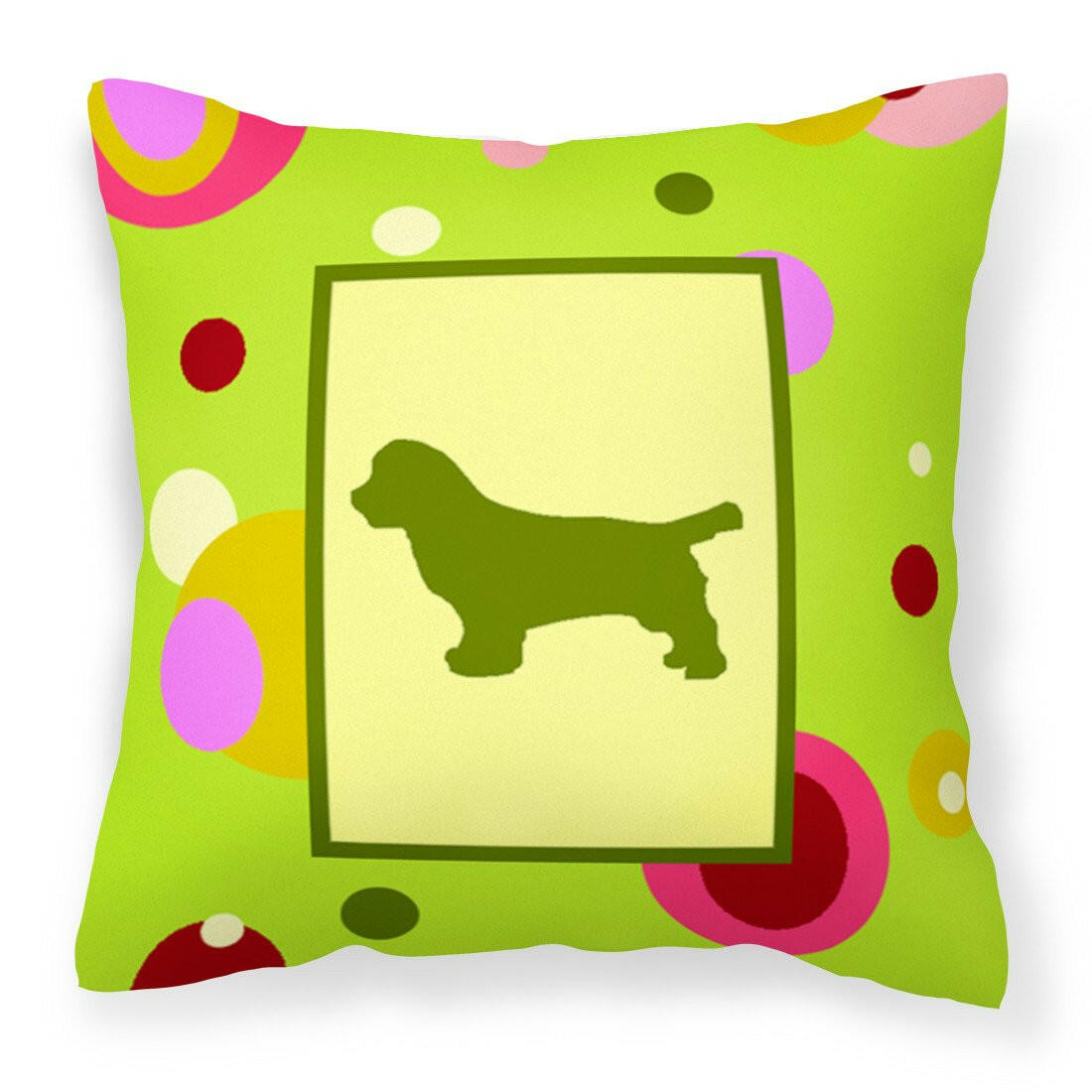 Lime Green Dots Sussex Spaniel Fabric Decorative Pillow CK1061PW1414 by Caroline&#39;s Treasures