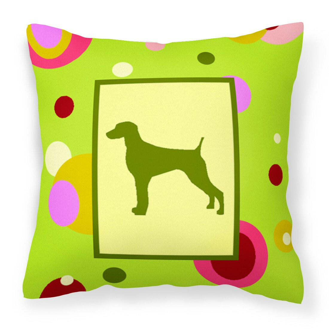 Lime Green Dots Weimaraner Fabric Decorative Pillow CK1063PW1414 by Caroline&#39;s Treasures