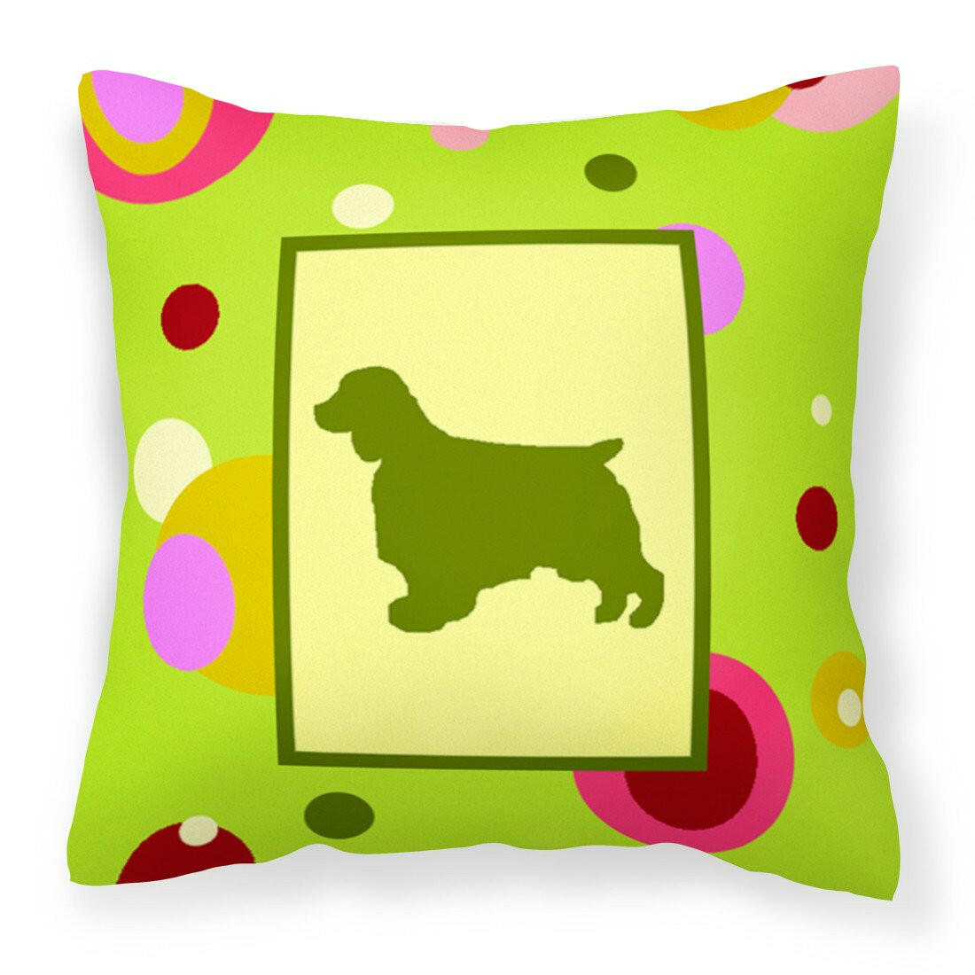 Lime Green Dots Welch Springer Spaniel Fabric Decorative Pillow CK1064PW1414 by Caroline&#39;s Treasures