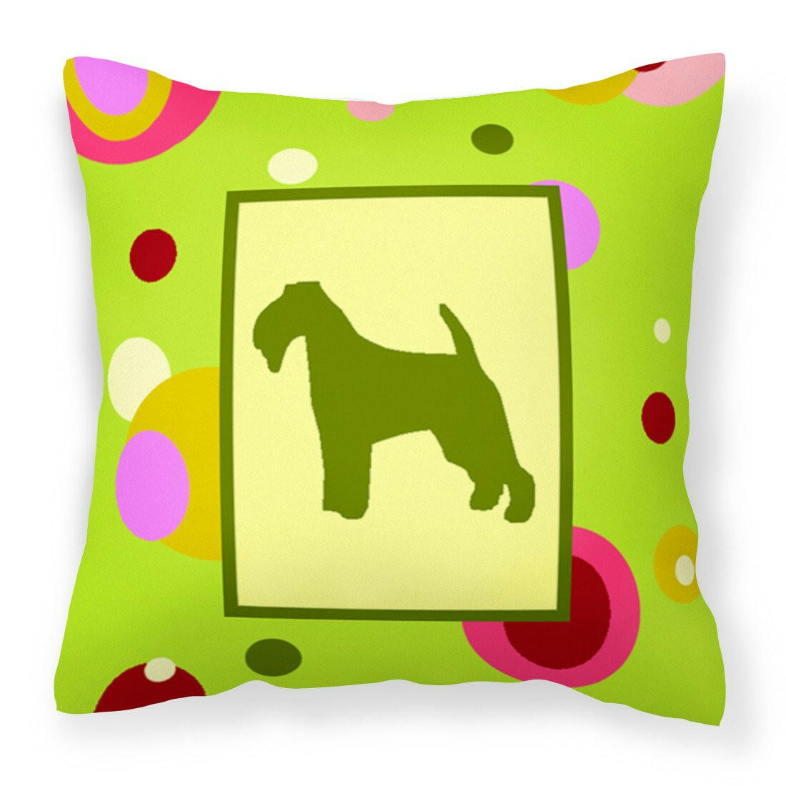 Lime Green Dots Welsh Terrier Fabric Decorative Pillow CK1069PW1414 by Caroline&#39;s Treasures