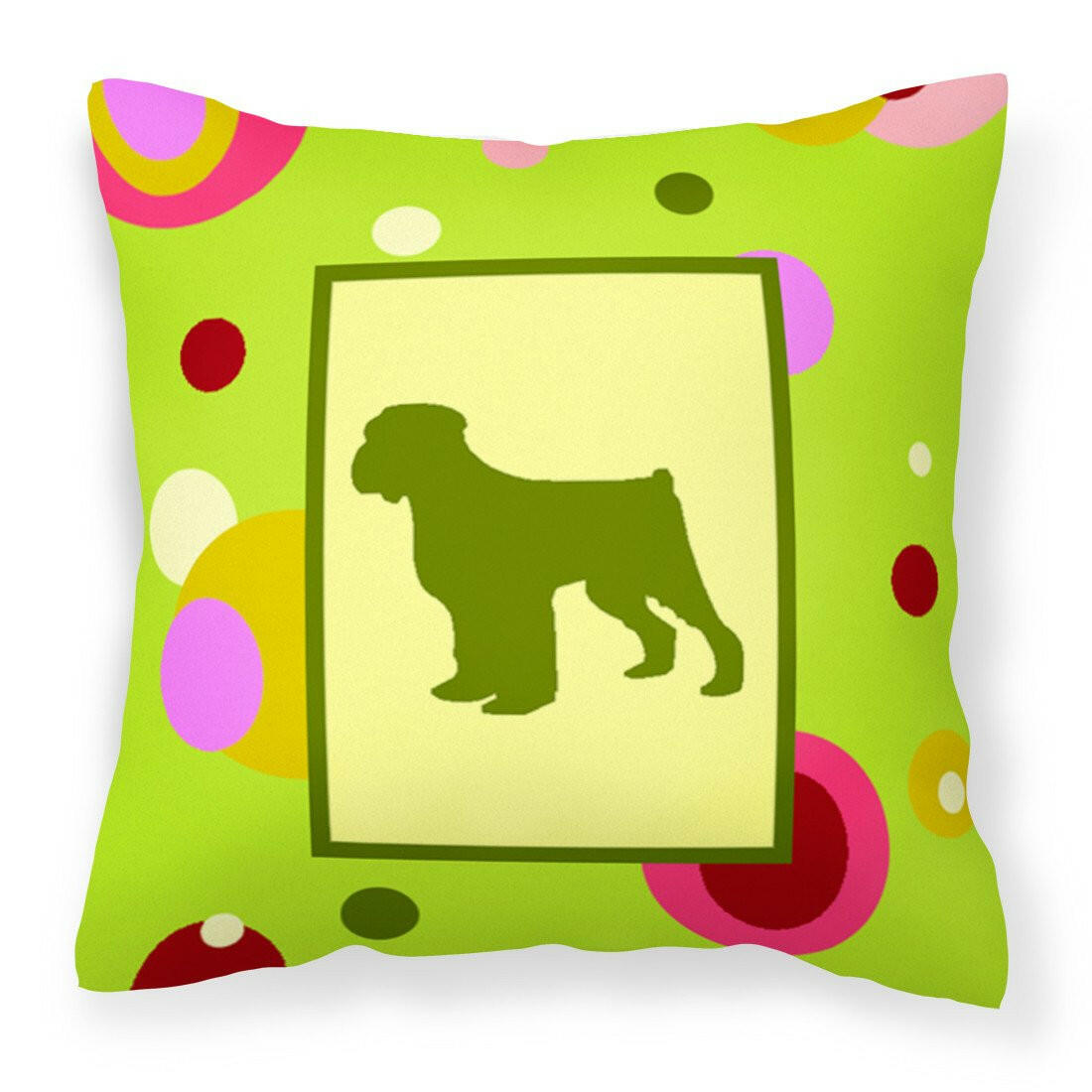 Lime Green Dots Black Russian Terrier Fabric Decorative Pillow CK1074PW1414 by Caroline's Treasures