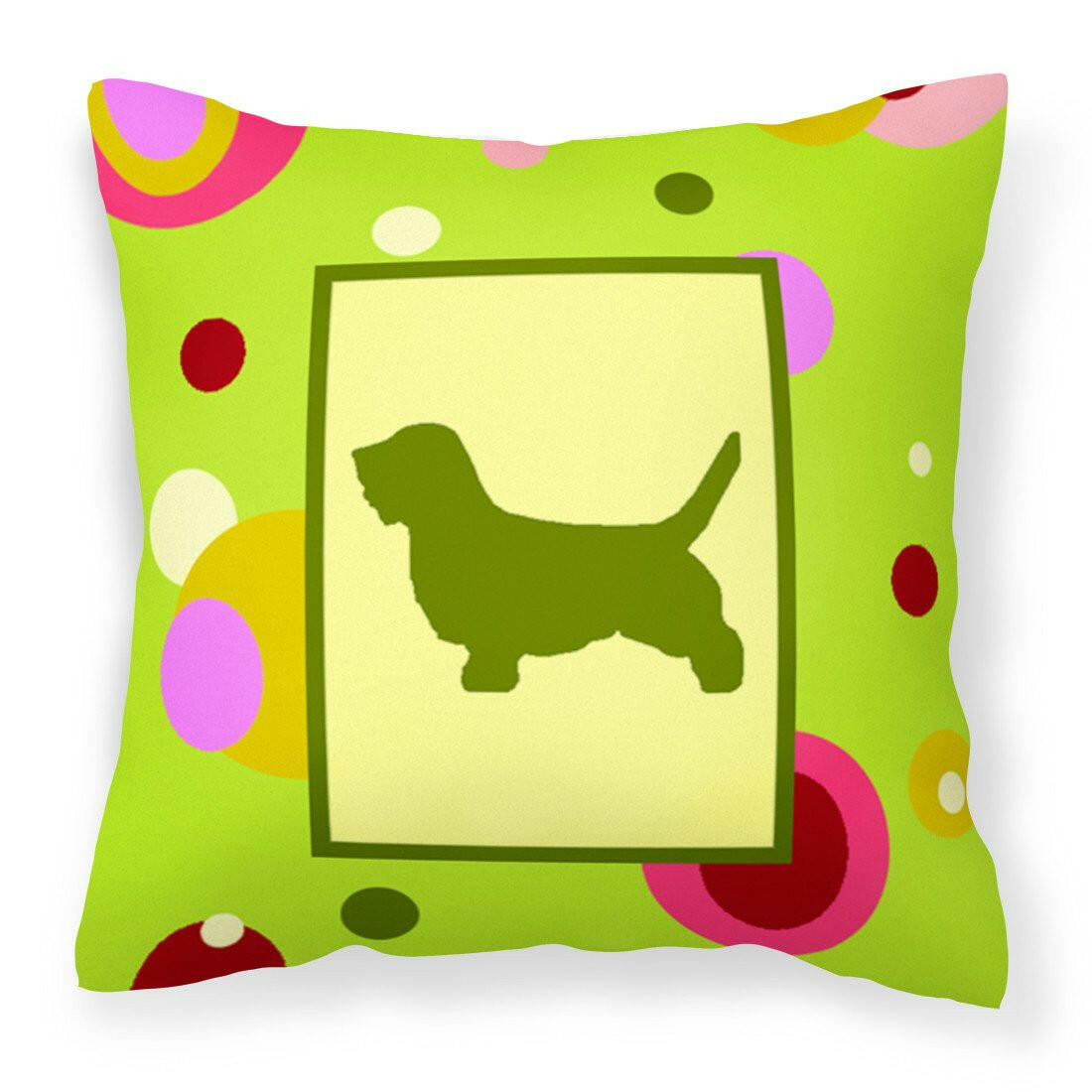 Lime Green Dots Petit Basset Griffon Vendeen Fabric Decorative Pillow CK1087PW1414 by Caroline&#39;s Treasures