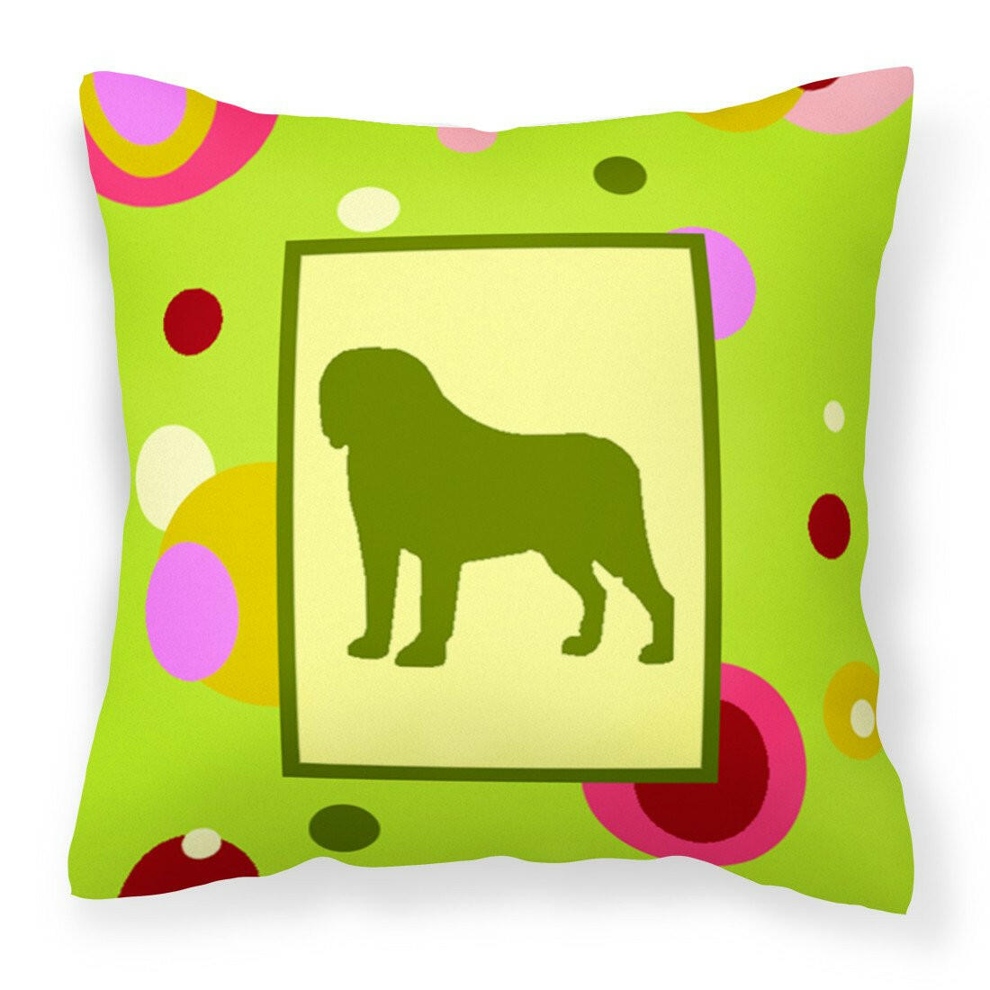 Lime Green Dots Saint Bernard Fabric Decorative Pillow CK1092PW1414 by Caroline&#39;s Treasures