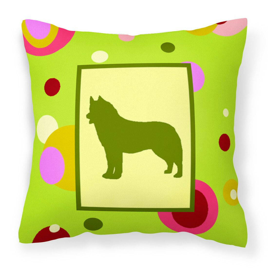 Lime Green Dots Siberian Husky Fabric Decorative Pillow CK1094PW1414 by Caroline&#39;s Treasures