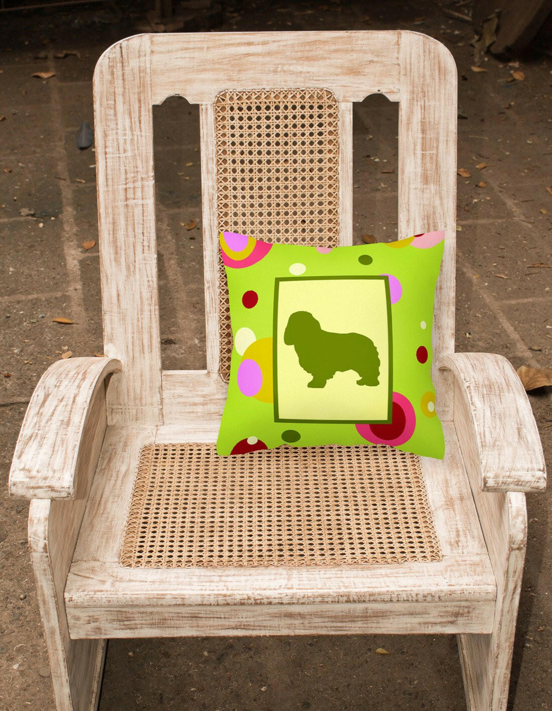 Lime Green Dots Cavalier Spaniel Fabric Decorative Pillow CK1097PW1414 by Caroline's Treasures