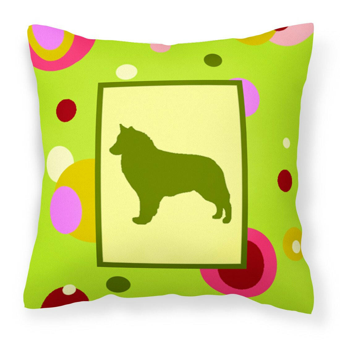 Lime Green Dots Belgian Sheepdog Fabric Decorative Pillow CK1115PW1414 by Caroline&#39;s Treasures