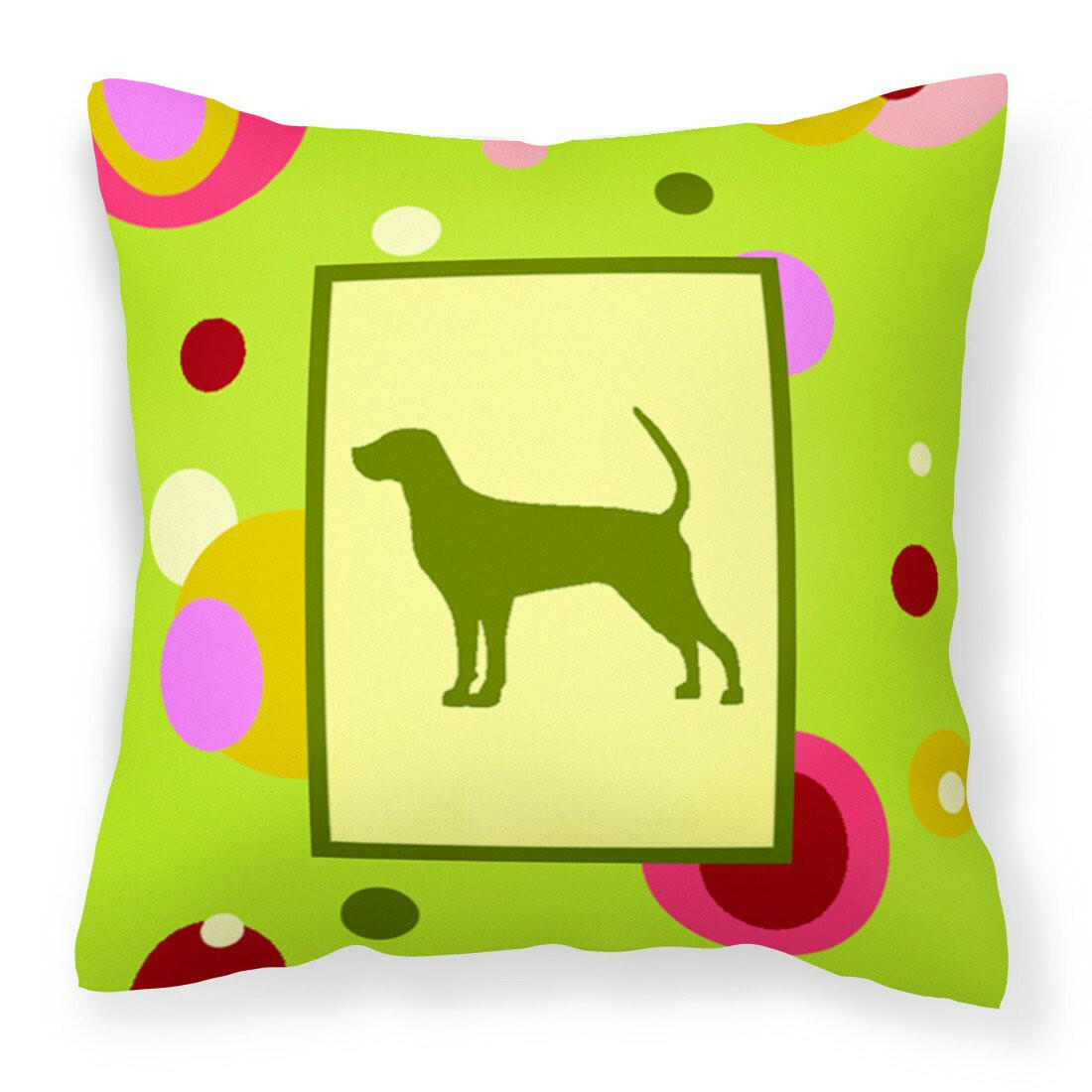 Lime Green Dots Coonhound Fabric Decorative Pillow CK1118PW1414 by Caroline&#39;s Treasures
