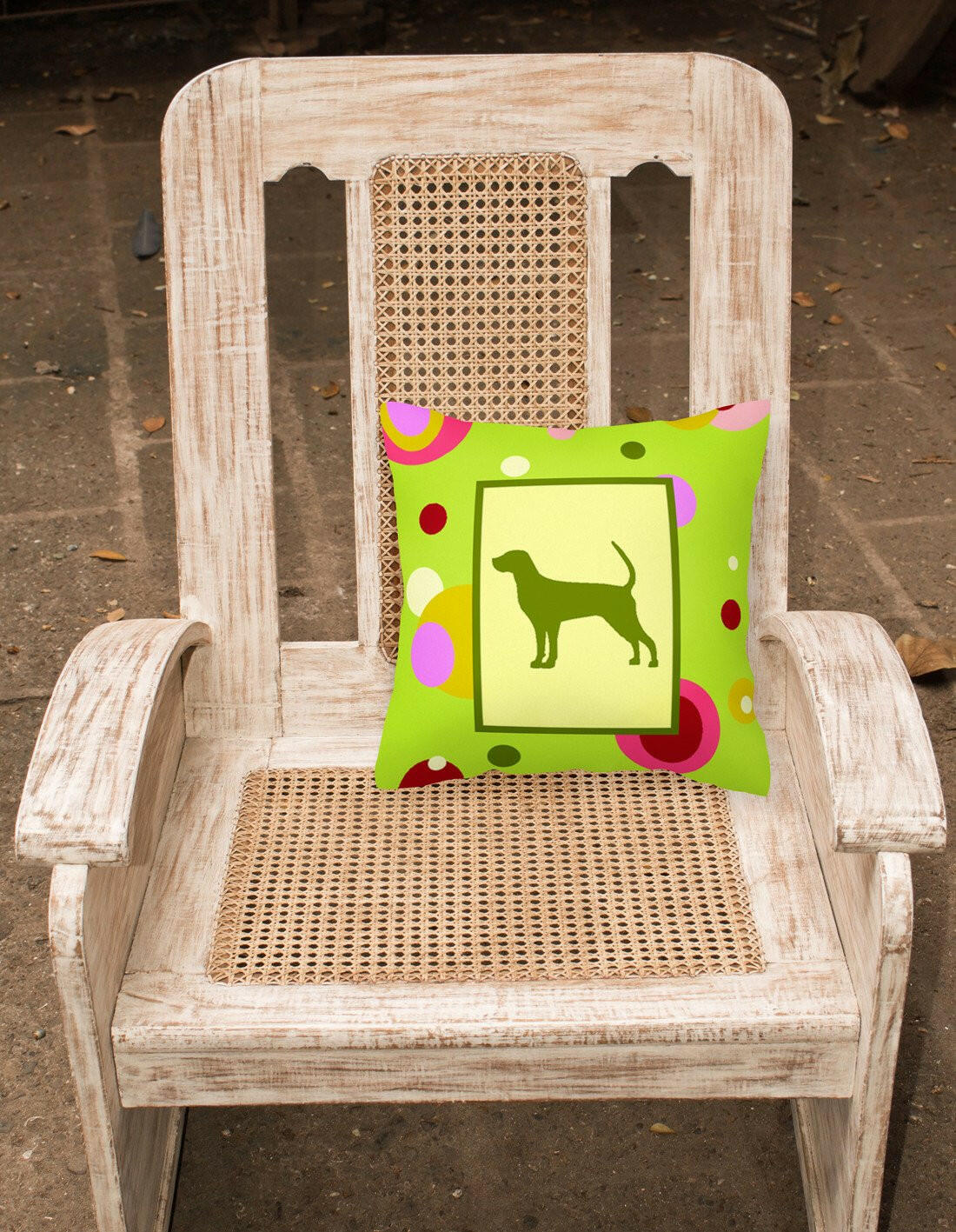 Lime Green Dots Coonhound Fabric Decorative Pillow CK1118PW1414 by Caroline's Treasures