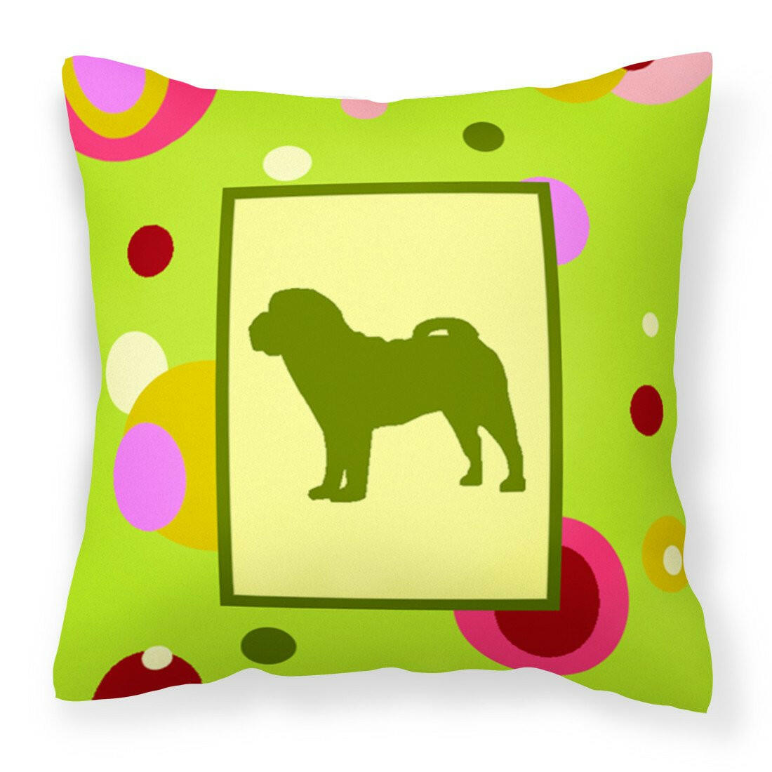 Lime Green Dots Shar Pei Fabric Decorative Pillow CK1124PW1414 by Caroline&#39;s Treasures