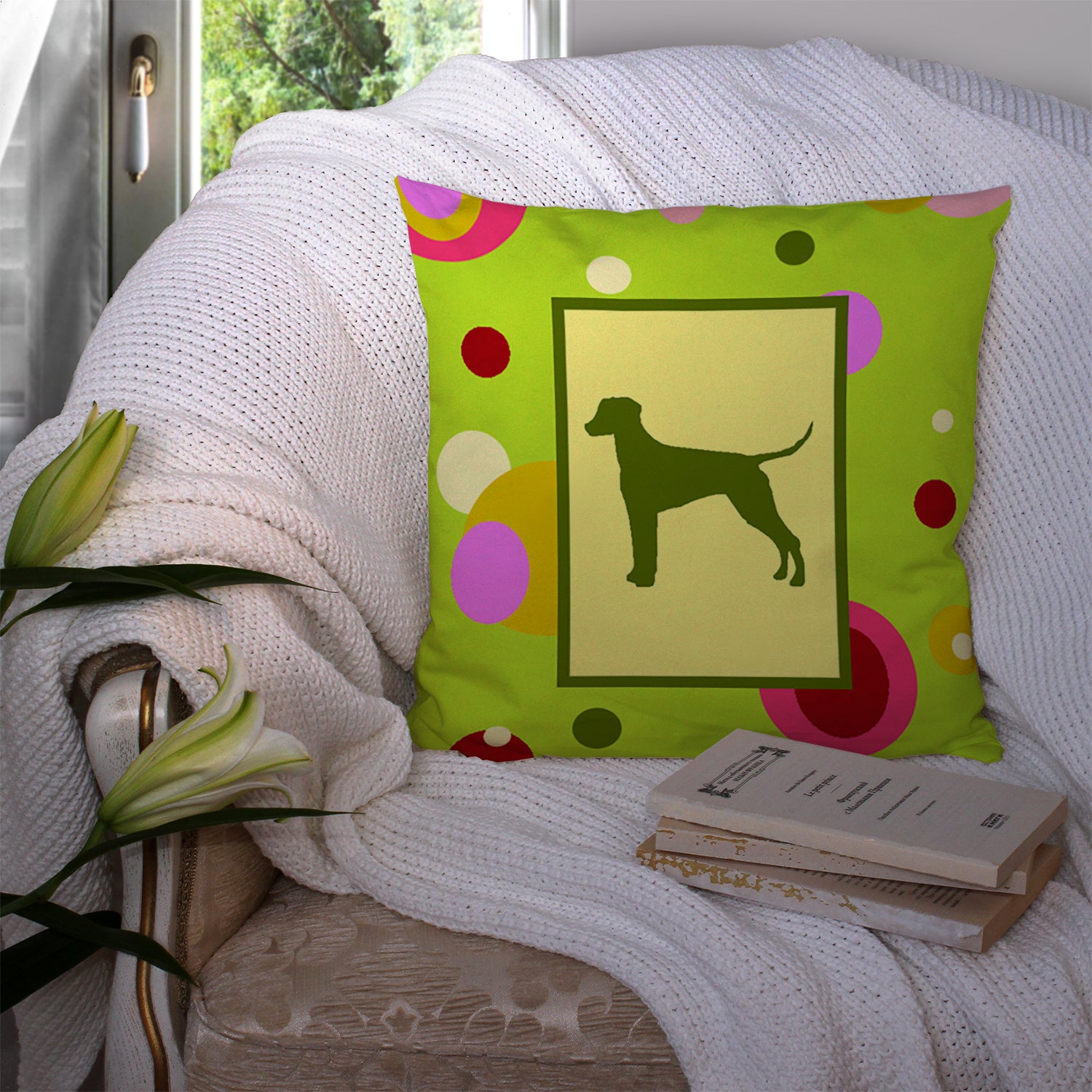 Lime Green Dots Dalmatian Fabric Decorative Pillow CK1127PW1414 - the-store.com