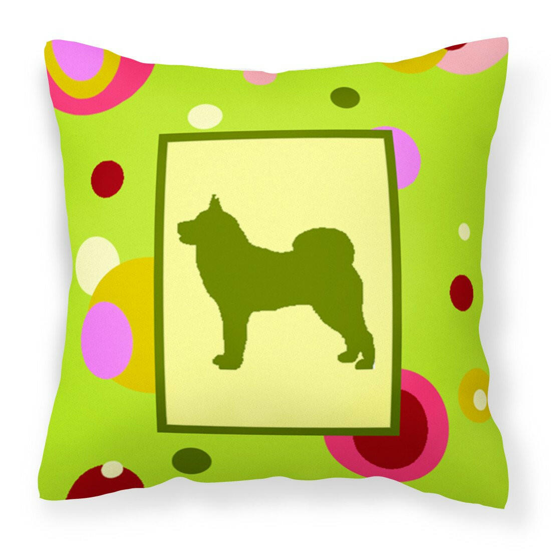 Lime Green Dots Karelian Bear Dog  Fabric Decorative Pillow CK1136PW1414 by Caroline&#39;s Treasures