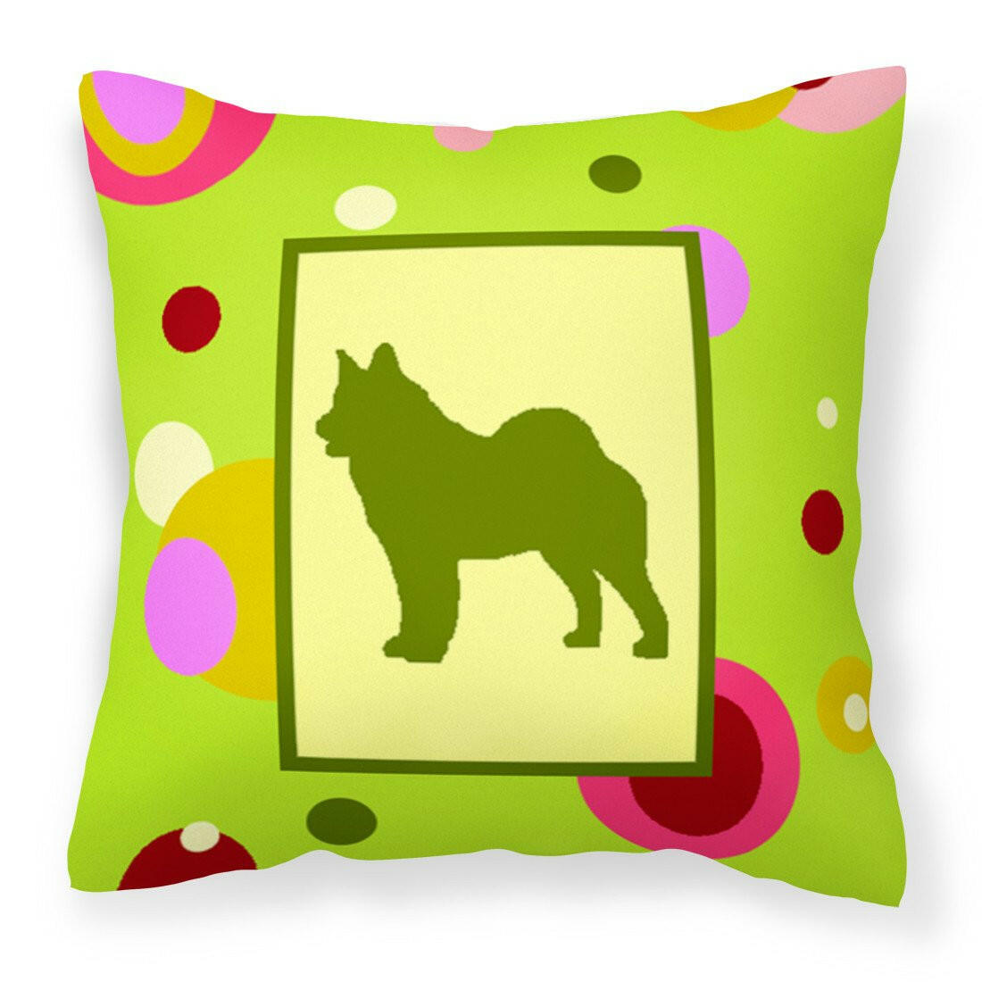 Lime Green Dots Norwegian Elkhound  Fabric Decorative Pillow CK1142PW1414 by Caroline&#39;s Treasures