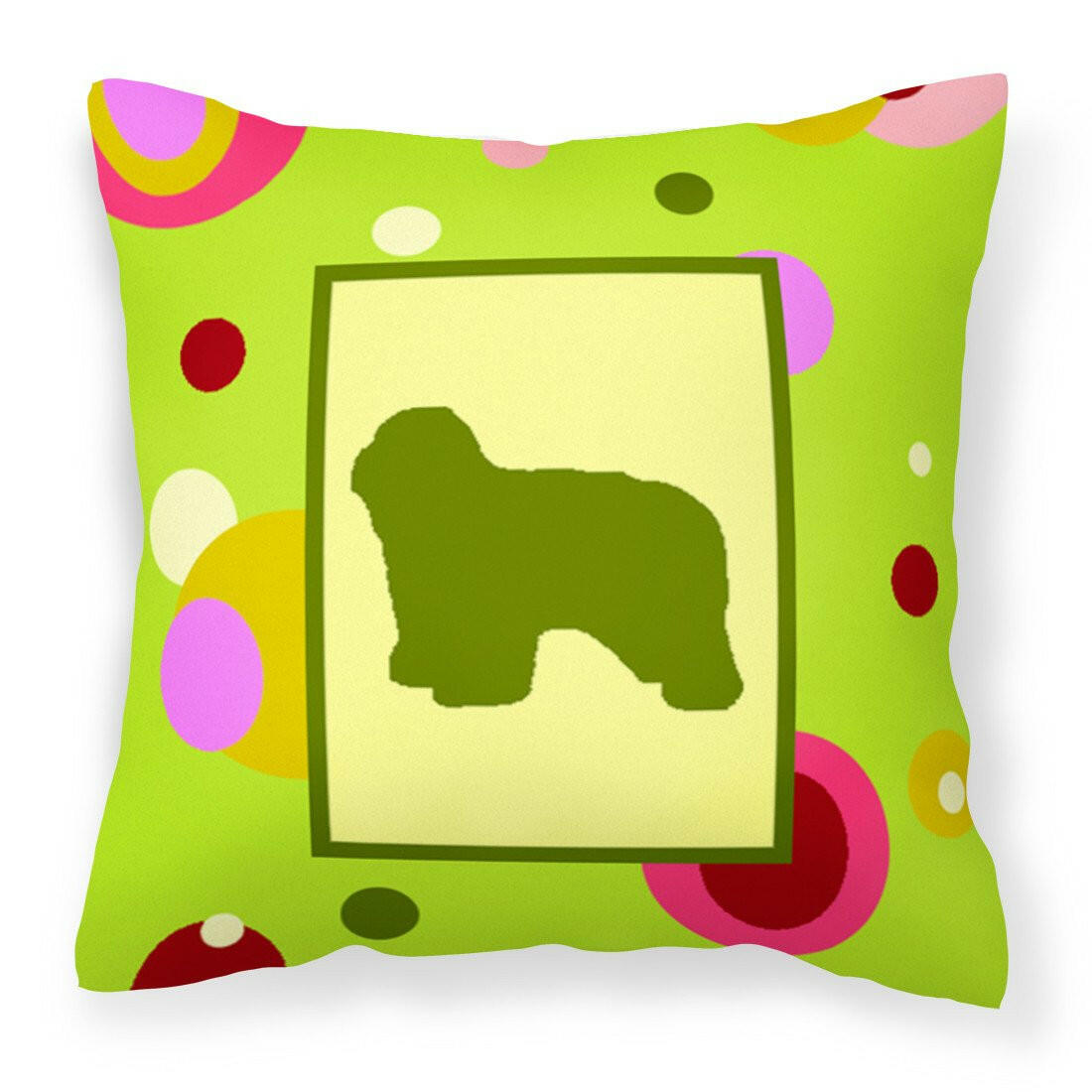 Lime Green Dots Polish Lowland Sheepdog Fabric Decorative Pillow CK1144PW1414 by Caroline's Treasures
