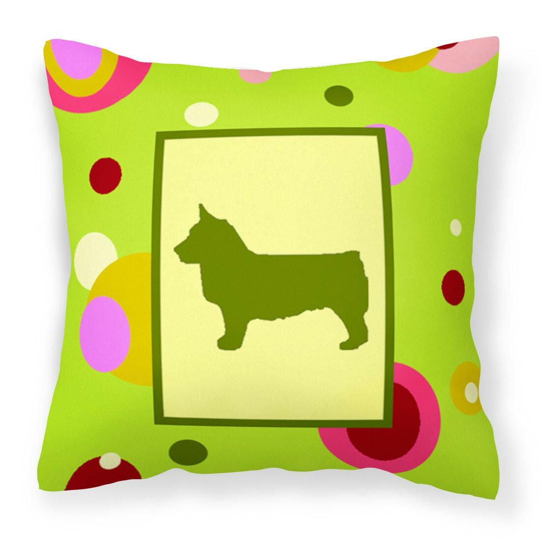 Lime Green Dots Swedish Vallhund Fabric Decorative Pillow CK1151PW1414 by Caroline&#39;s Treasures