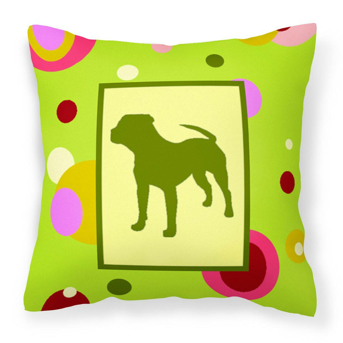 Lime Green Dots Pit Bull Fabric Decorative Pillow CK1153PW1414 by Caroline&#39;s Treasures