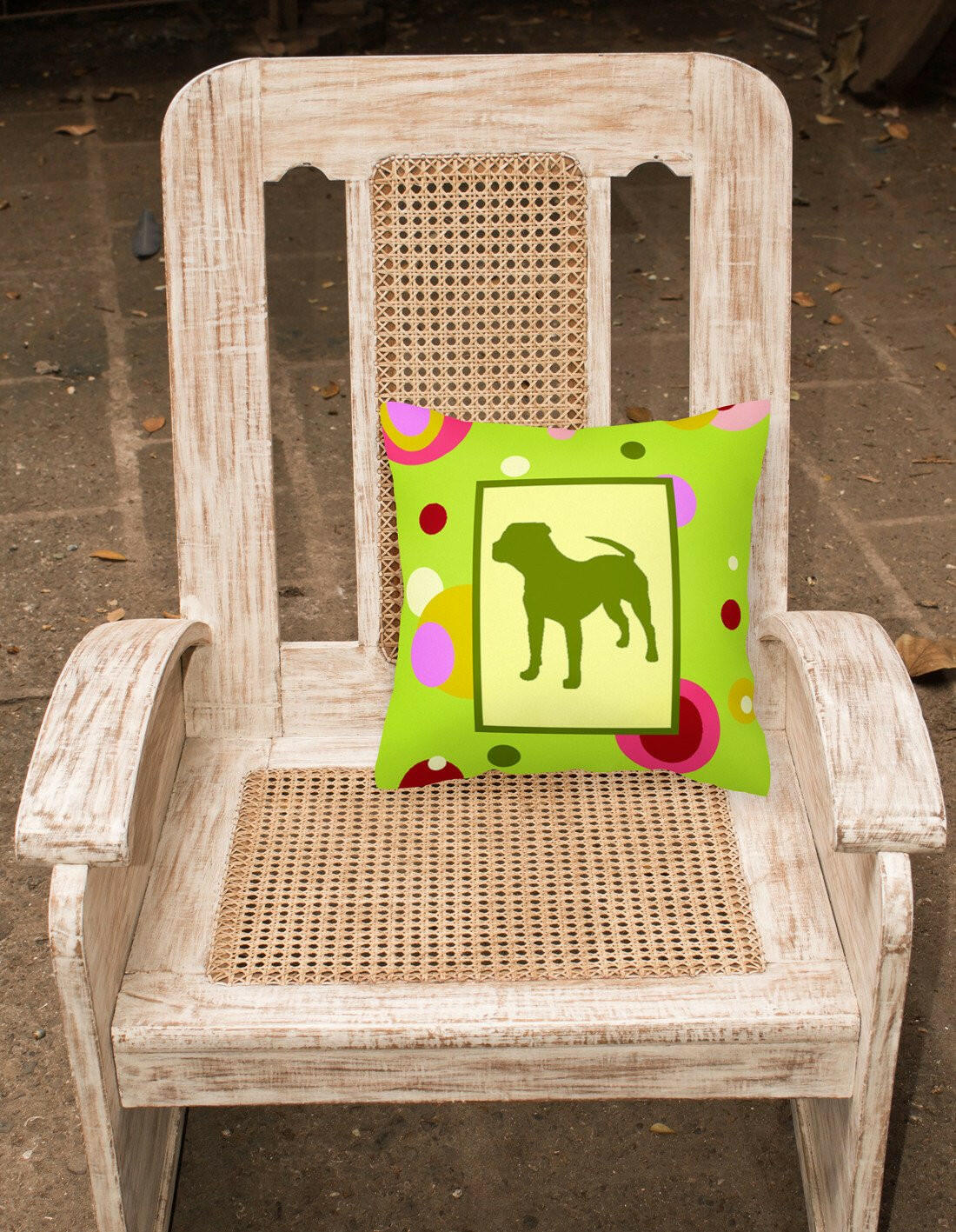 Lime Green Dots Pit Bull Fabric Decorative Pillow CK1153PW1414 by Caroline's Treasures