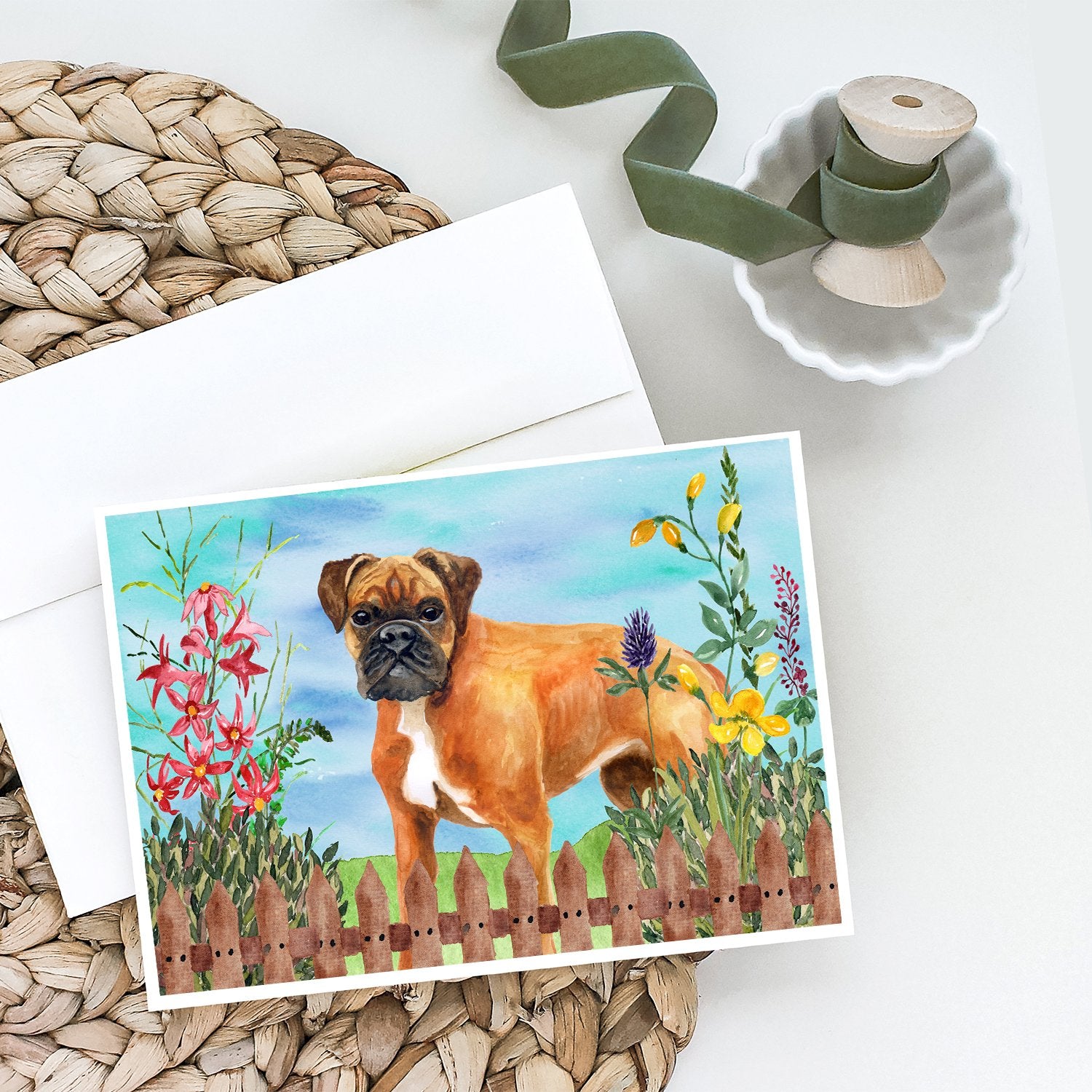 Buy this German Boxer Spring Greeting Cards and Envelopes Pack of 8
