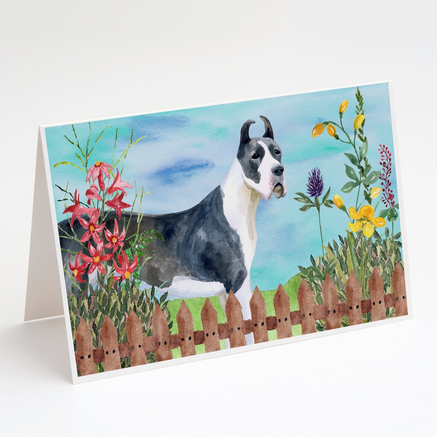 Buy this Harlequin Great Dane Spring Greeting Cards and Envelopes Pack of 8