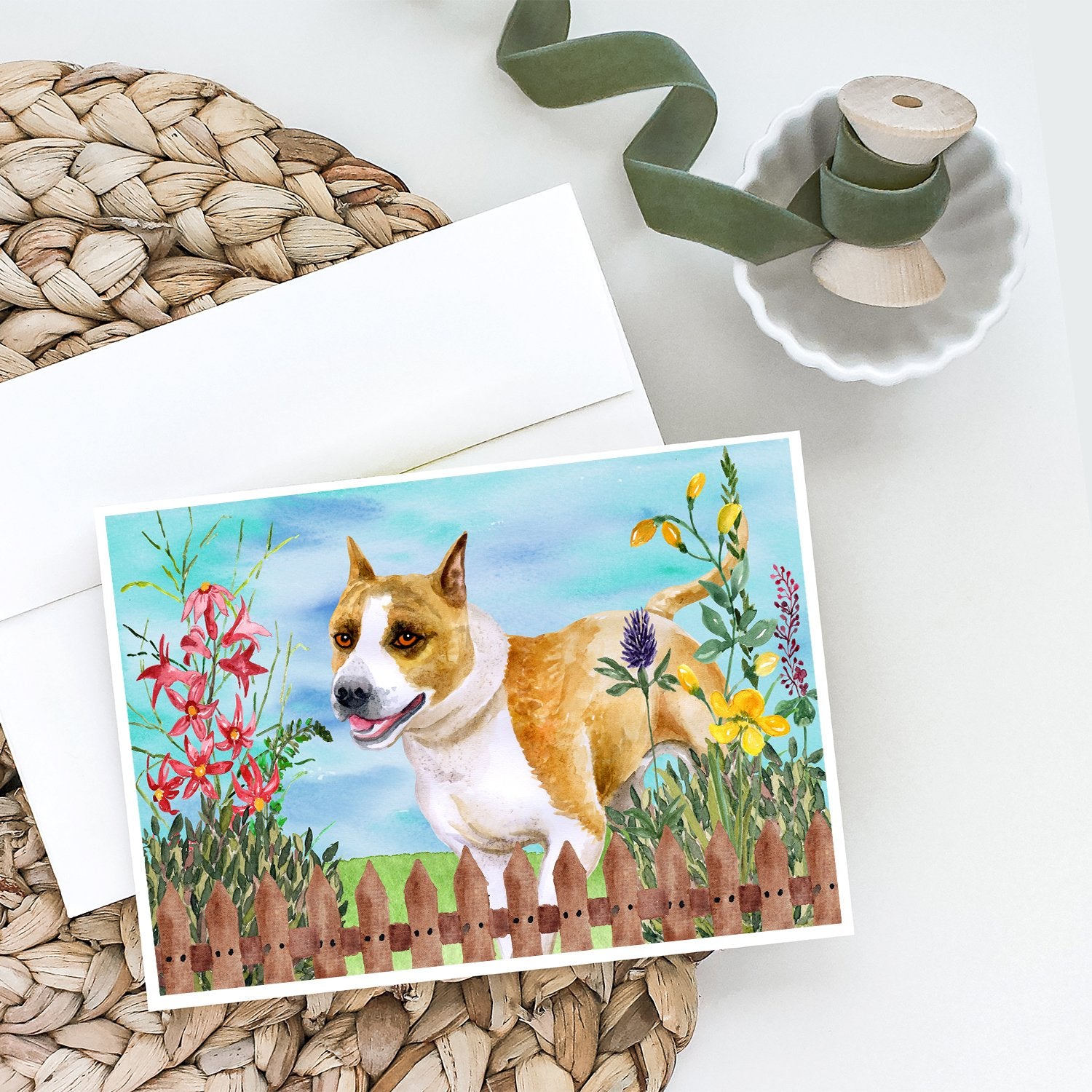 American Staffordshire Spring Greeting Cards and Envelopes Pack of 8 - the-store.com