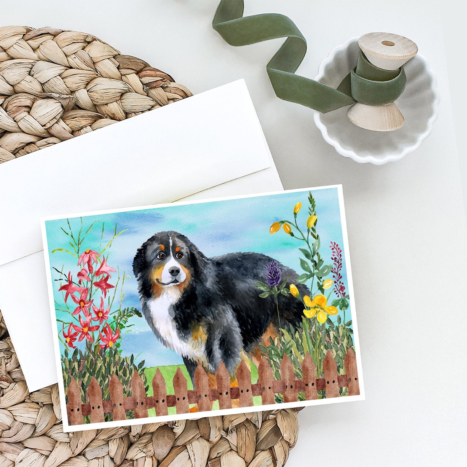 Buy this Bernese Mountain Dog Spring Greeting Cards and Envelopes Pack of 8