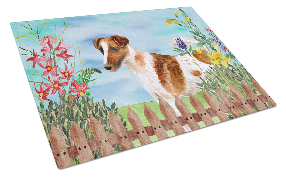 Smooth Fox Terrier Spring Glass Cutting Board Large CK1209LCB by Caroline&#39;s Treasures