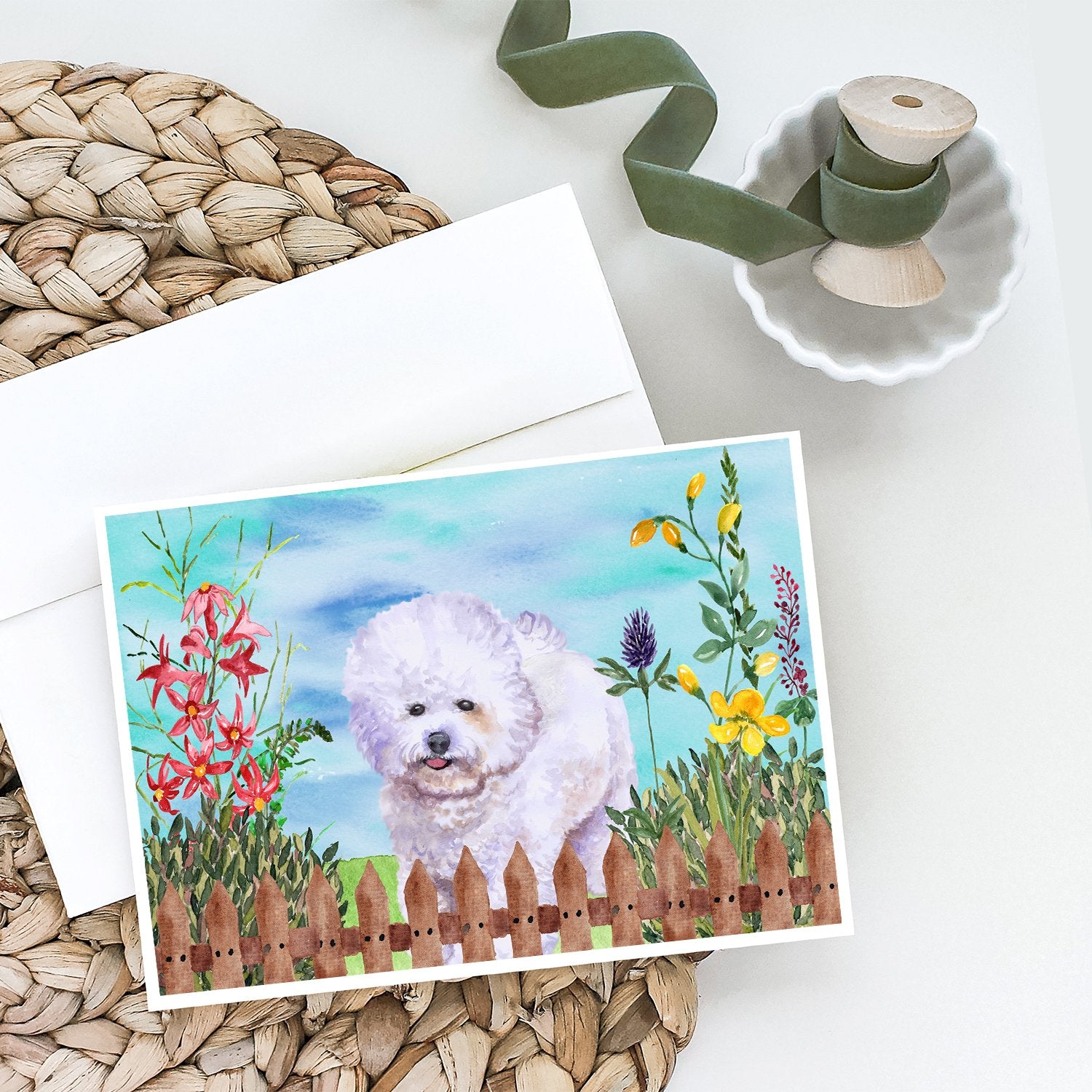 Bichon Frise Spring Greeting Cards and Envelopes Pack of 8 - the-store.com