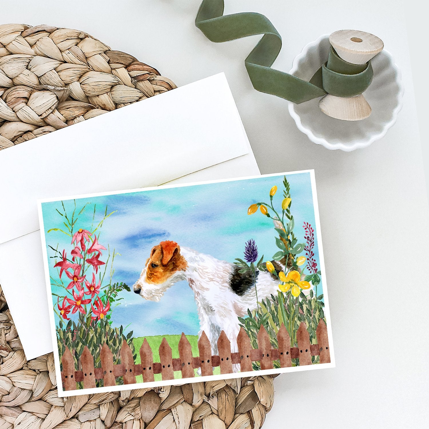 Fox Terrier Spring Greeting Cards and Envelopes Pack of 8 - the-store.com