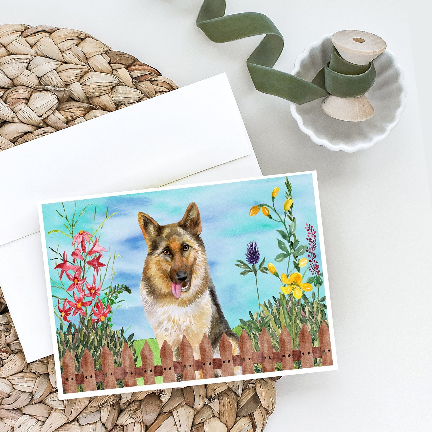 German Shepherd Spring Greeting Cards and Envelopes Pack of 8 - the-store.com