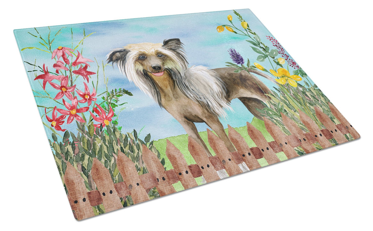 Chinese Crested Spring Glass Cutting Board Large CK1221LCB by Caroline&#39;s Treasures