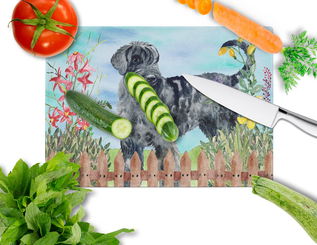 Caroline's Treasures Giant Schnauzer Spring Glass Cutting Boards – Durable, Decorative Kitchen Art Large CK1222LCB