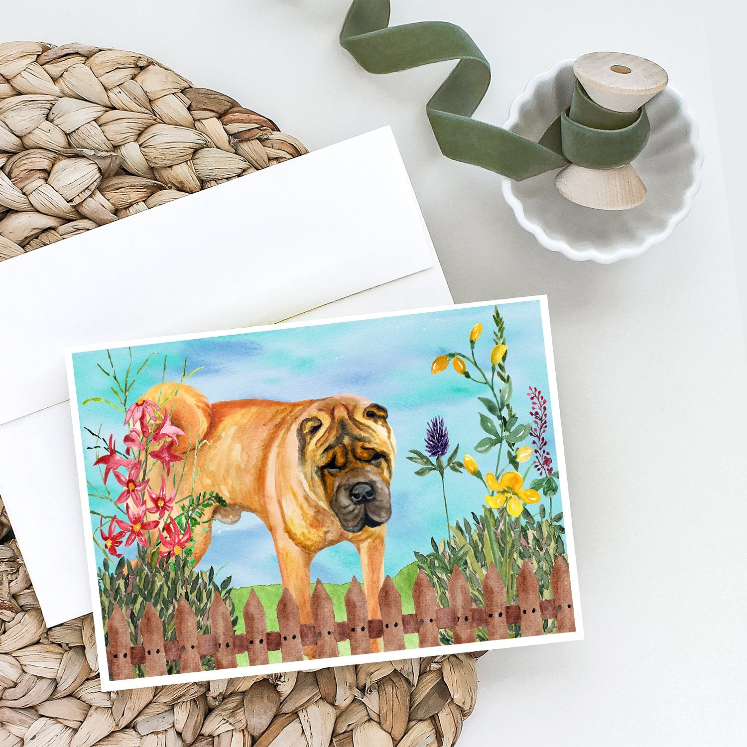 Shar Pei Spring Greeting Cards and Envelopes Pack of 8 - the-store.com