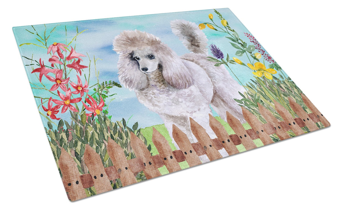 Poodle Spring Glass Cutting Board Large CK1227LCB by Caroline&#39;s Treasures