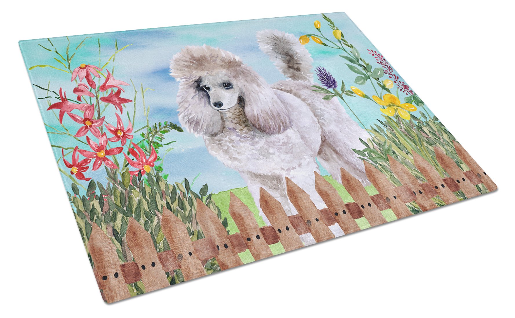Poodle Spring Glass Cutting Board Large CK1227LCB by Caroline's Treasures