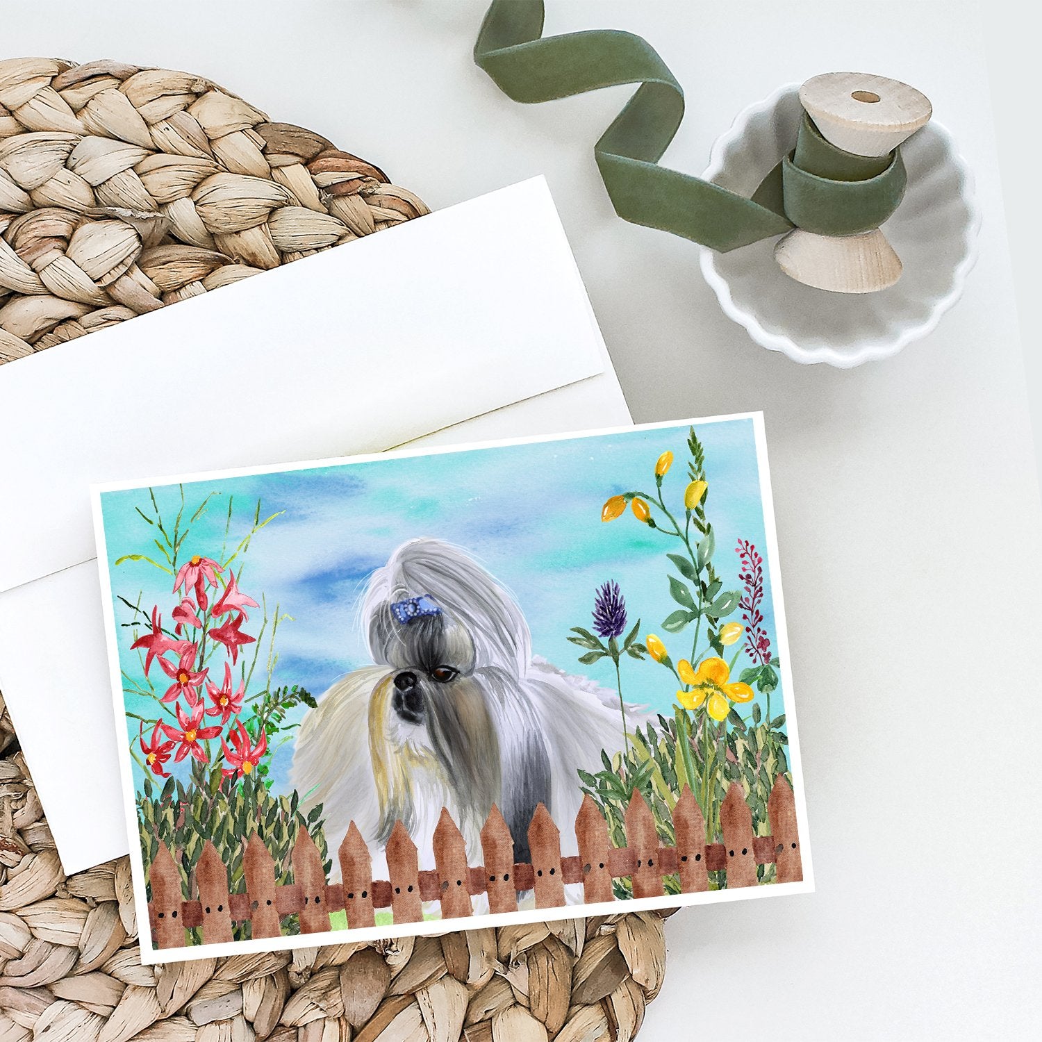 Shih Tzu Spring Greeting Cards and Envelopes Pack of 8 - the-store.com
